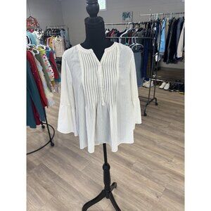 Cece Blouse Cream Sheer Bell 3/4 Sleeve Size Large